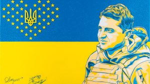 Subastan un cuadro firmado por Volodimir Zelenski para ayudar a Ucrania