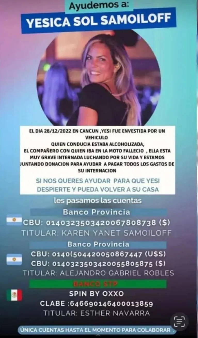 Joven de Mar del Plata está grave tras un accidente en Cancún: radio Amor en el Aire lanza una campaña solidaria 1 ACCIDENTE_EN_CANCUN.jpg