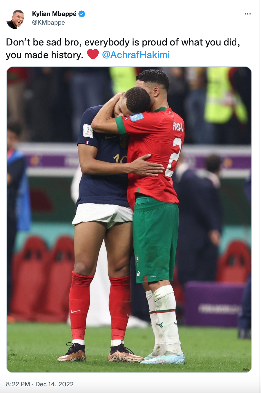 Kylian Mbappé consuela a Achraf Hakimi tras ganar la semifinal de la Copa del Mundo: “Hiciste historia” 2 Tweet_Kylian_Mbappe.png