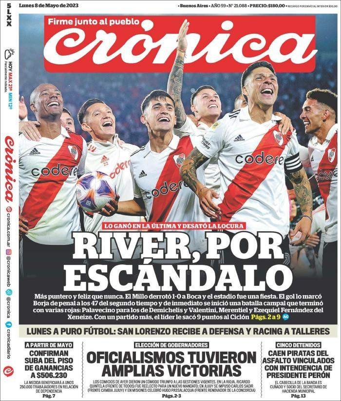 River Plate ganó el Superclásico y así lo reflejaron los principales diarios 4 ar_cronica20230508.jpg