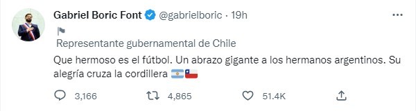 Políticos latinoamericanos felicitan a la Selección Argentina por el título en el Mundial Qatar 2022 2 gabriel-boric-seleccion-argentina-qatar.jpg