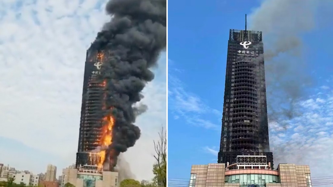 Incendio en una torre de China Telecom de 200 metros de altura 1 incendio china