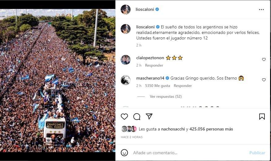 Lionel Scaloni agradece a los hinchas por el apoyo durante todo el Mundial Qatar 2022: "fueron el jugador número 12" 1 instagram scaloni agradecimiento hinchas