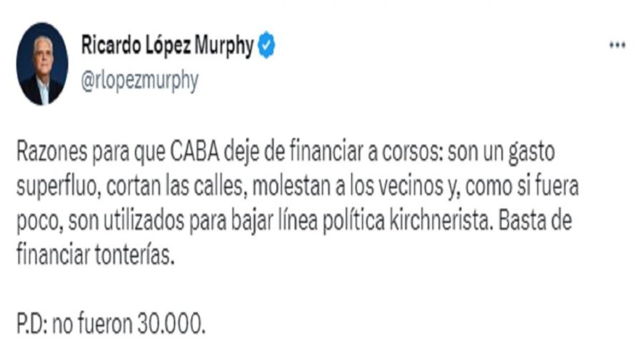 Ricardo López Murhpy cuestionó los corsos porteños y los 30 mil desaparecidos 1 mensaje-lopez-muerphy-1513322_1.jpg