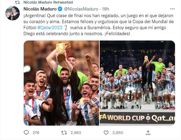 Políticos latinoamericanos felicitan a la Selección Argentina por el título en el Mundial Qatar 2022 4 nicolas-maduro-argentina-qatar-2.jpg