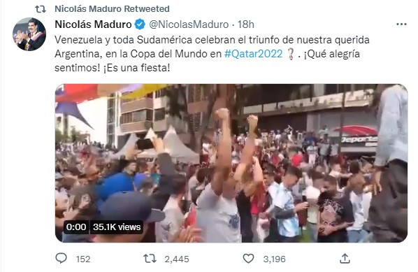 Políticos latinoamericanos felicitan a la Selección Argentina por el título en el Mundial Qatar 2022 3 nicolas-maduro-seleccion-argentina-qatar-1.jpg