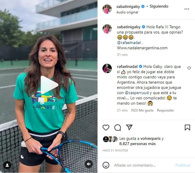 Gabriela Sabatini desafía a Rafael Nadal y ambos jugarán en Argentina 1 sabatini_captura_ig.jpg