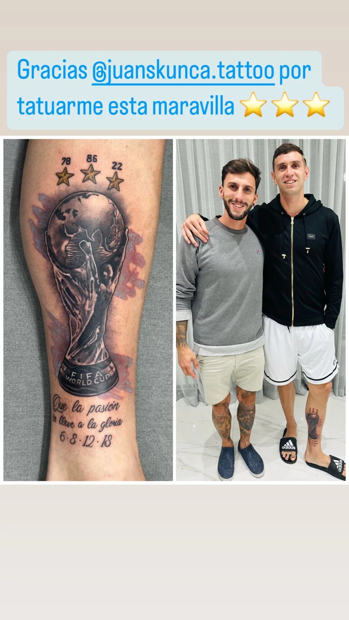 Dibu Martínez se tatuó la Copa del Mundo Qatar 2022 1 tatuaje.jpg
